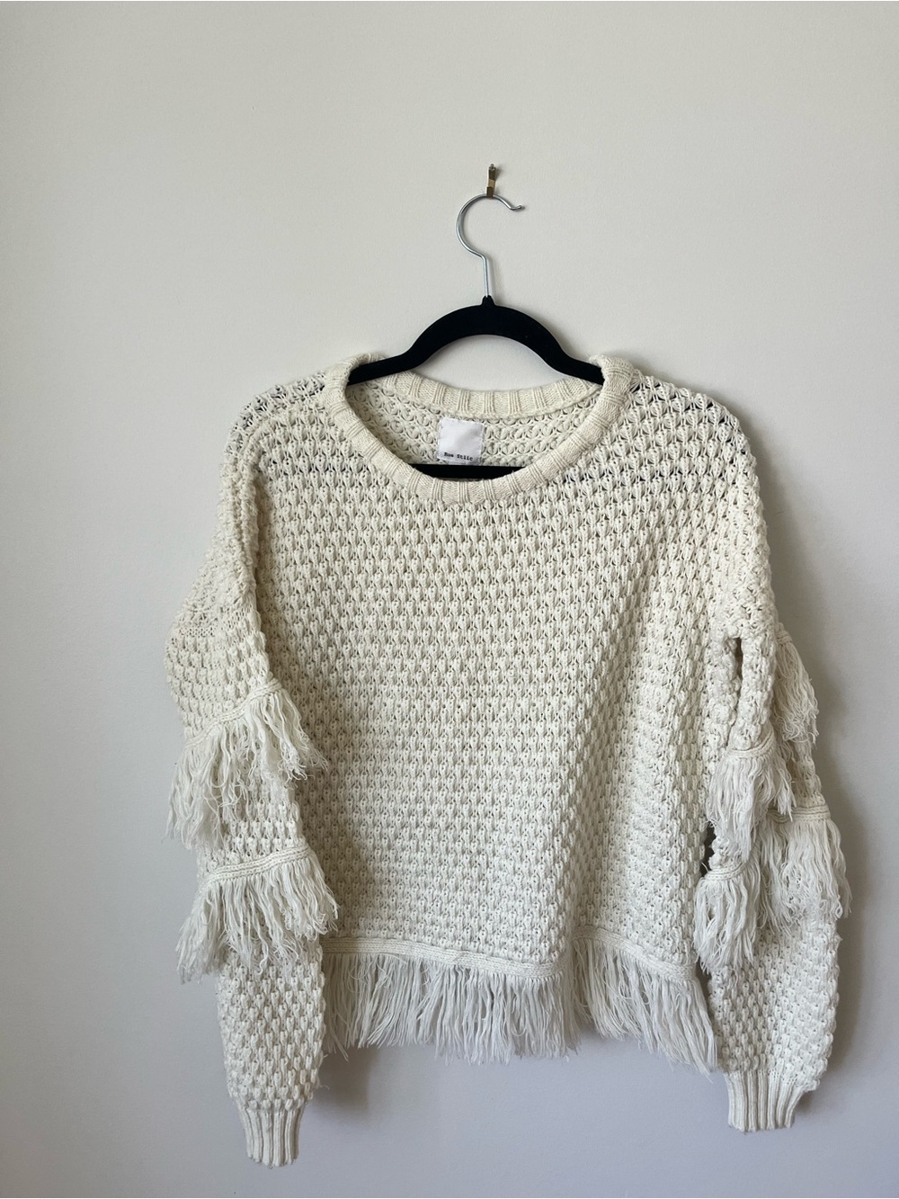 Women's Ivory Fringe Crew Neck Sweater